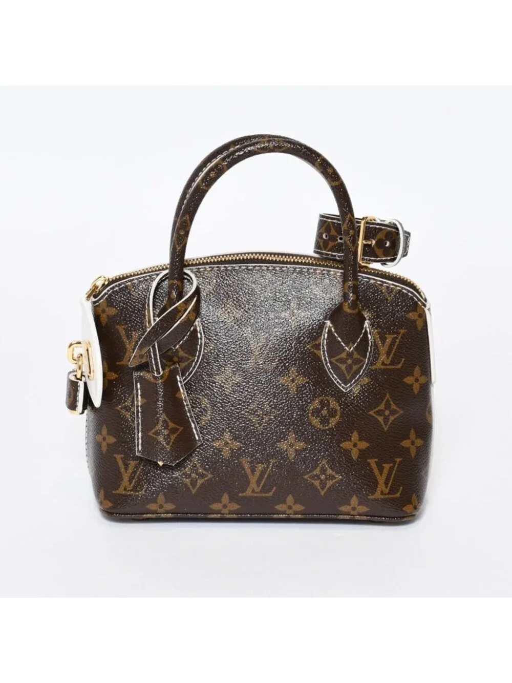 Louis Vuitton Shiny Monogram Lockit BB Handbag Brown Leather Gold